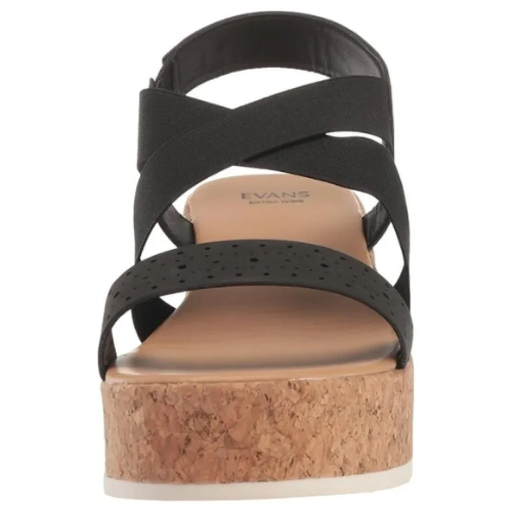 EVANS Women's Extra Wide Fit Phoebe Cork Flatform Size 9W BLACK